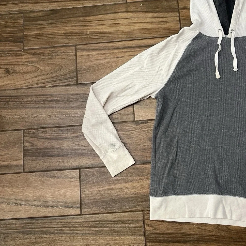 Banana Republic Waffle Knit Pullover Hoodie Mens Large Gray White Casual
